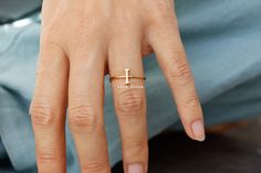 "18k Gold Dipped Dainty I Letter Ring.  Crafted with precision, the ring is dipped in 18k gold, adding a touch of elegance and sophistication. Its adjustable size ensures a comfortable fit for any finger, allowing you to wear it effortlessly. ◼️ MEASURES Letter Height is .45\" One Size, Size 6 Closed - Adjustable Size ◼️ CARE: * Avoid contact with chemicals, sweat, salts, and oils. Your jewelry will last a long time if you care for it properly. ◼ PLEASE NOTE: Business days do not include weekends & holidays, as the postal service does not operate on these days. *All photographs are photographed by me and uploaded as IP please do not use copyrighted ©islaflora" I Initial, I Letter, Fashion Minimalist, Letter Ring, Bestie Gifts, Initial Ring, Letter I, Gold Dipped, Ring Dainty