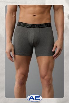 Cotton based fabric with added stretch for comfort and retention/Comfortable and supportive contoured pouch/Soft anti-roll waistband/Functional fly/Flat cover stitching pairs great with denim, eliminating any visible lines and excess bulk Boxer Briefs, Stretch Cotton, Women's Jeans, American Eagle Outfitters, American Eagle, Stitching, Women Jeans, Pouch, Fabric