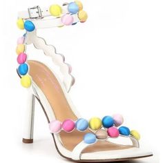 Gianni Bini Jess Southern Phoebe Pastel Rainbow Barbiecore Bead Sandal Heel 6 Beaded Heels For Party, Summer Evening Beaded Heels, Beaded Heels For Evening In Summer, Beaded Heels For Evening Summer Occasions, Spring Evening Beaded Heels, Multicolor Synthetic Sandals For Evening, Evening Multicolor Synthetic Sandals, Elegant Multicolor Sandals For The Beach, Elegant Multicolor Beach Sandals