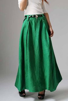 Green Maxi Skirt Outfit, Bohemian Skirts Long, Long Skirt For Women, Long Linen Skirt, Green Maxi Skirt, Bohemian Skirt, Maxi Skirt Outfits, Maxi Skirt Boho, Pleated Long Skirt