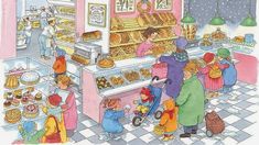 an illustration of children shopping in a bakery