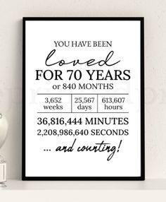 a black and white poster with the words you have been loved for 70 years or 80 months