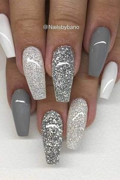 Updos Prom, Grey Nails, Grey Nail Designs, Nagellack Trends, Homecoming Nails Acrylic, Hair Prom, Gray Nails, Nail Designs Glitter