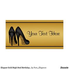 a pair of high heeled shoes on a gold and black background with the words your text here