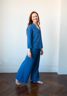 Our wide leg cotton voile pajama pants are so comfortable you'll forget that you're wearing them. Designed with an easy fit elasticized waist and a full leg for maximum comfort. The soft cotton is perfect for sleeping in or just lounging around. Wear them with a simple cotton t-shirt or the matching top (sold separately) and you will be be the best dressed person in your dreams. ♦︎ Fabric: 100% Cotton Voile ♦︎ Softly elasticzied drawstring paperbag waist ♦︎ Two front slash pockets ♦︎ Please note Cotton Wide Leg Sleepwear For Pajama Party, Relaxed Fit Pants With Pockets For Pajama Party, Wide Leg Sleep Pants With Pockets, Relaxed Fit Wide Leg Sleepwear For Pajama Party, Sleep Pants With Pockets And Wide Leg, Cotton Wide Leg Sleepwear, Cotton Sleepwear Straight Pants, Wide Leg Cotton Sleepwear, Spring Wide-leg Cotton Sleepwear