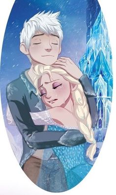 an image of a frozen couple hugging in the snow