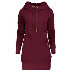 Tunic Hoodie Dress with Pocket and Drawstring - Wine Red - 3W43695210 - Original Design-Women's Clothing  #OriginalDesignWomensClothing #Original #DesignWomen's #Clothing Cheap Stylish Clothes, Cheap Dresses Casual, Tunic Hoodie, Clothing Sites, Kids Swimwear, Cheap Fashion, Style Dresses, Drawstring Hoodie, Leggings Fashion