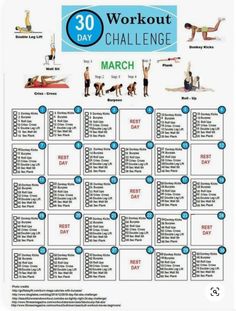 the 30 day workout challenge is shown in this poster