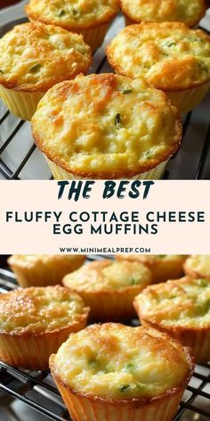 the best fluffy cottage cheese egg muffins on a cooling rack with text overlay