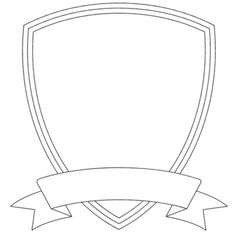 a black and white drawing of a shield with a ribbon around it on a white background