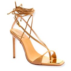 Schutz Vikki Honey Beige Leather Sandal Brand New Size 9.5 Gold Synthetic Sandals With Reinforced Heel, Beige Sandals With Heel Strap For Night Out, Chic Leather Lace-up Sandals With Round Toe, Beige Ankle Strap Sandals For Night Out, Beige Pointed Toe Sandals For Night Out, Luxury Tan Heels For Summer, Elegant Brown Lace-up Sandals For Party, Party Sandals With Reinforced Heel In Beige, Chic Tan Heels For Spring