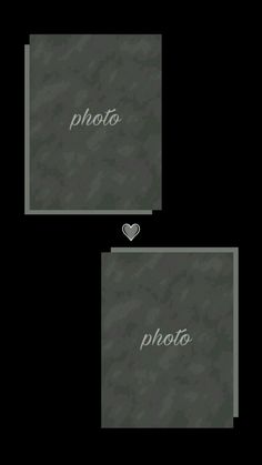 two square frames with the words photo and heart on them in white ink, against a black background