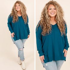 In this top, you'll never miss last year's wardrobe! This sweater has a chic teal color you can dress up or down and style with everything in your closet! It's comfortable for all day wear, has a figure-flattering fit, and can be layered with your favorite outerwear! Simply, style this sweater with skinnies and heels for an effortlessly chic look! 50% Viscose, 30% Polyamide, 20% Polyester Long Sleeve Turquoise Tops For Fall, Turquoise Long Sleeve Tops For Fall, Teal Color, Teal Colors, Dress Up, Wardrobe, Heels, Closet, How To Wear