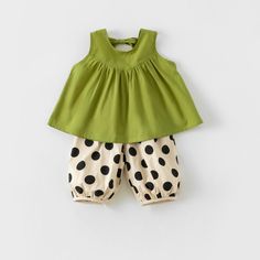 All Cotton, High Quality Girl’s Two Piece. Green Top That Can Be Wear Separate And Polka Dot Pants Mini Diva, Toddler Girl Summer, Short Tank Top, Polka Dot Pants, Green Top, Adorable Baby, Halloween Dress, Cotton Pants, Green Cotton