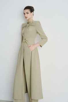 Women's Helen Straight Wide Leg Polyester Floor Length Pants S/M/L/XL Olive MEAN BLVD Fashion Illustration Face, Mean Blvd, Royal Outfits, Woman Suit Fashion, Modest Wear, Evening Dresses Long, Royal Fashion, Modest Outfits, Long Length