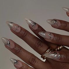 Chrome Nails Designs, Metallic Nails, Dark Nails, Silver Nails, Chrome Nails, Nail Trends, Trendy Nails