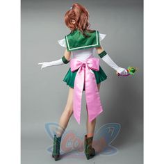 Green Fitted Cosplay Costume, Fitted Green Cosplay Costume, Fitted Green Costume For Cosplay Events, Green Cosplay Costume For Costume Party And Cosplay Events, Fitted Green Cosplay Costume For Costume Party, Golden Tiara, Sailor Moon Super S, Green Choker, Makoto Kino