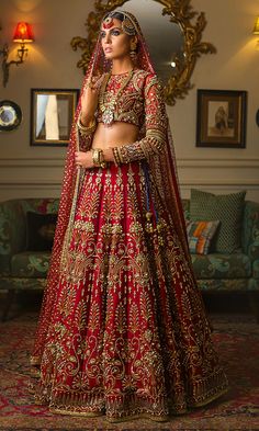 Zardozi and beads embroidered Deep Red Wedding Lehenga – Panache Haute Couture Party Wear Skirt Top, Red Bridal Lehenga, Nomi Ansari, Casual Attire For Women, Indian Bridal Lehenga, Bridal Lehenga Red, Red Lehenga, Indian Bridal Dress, Heavy Embroidery