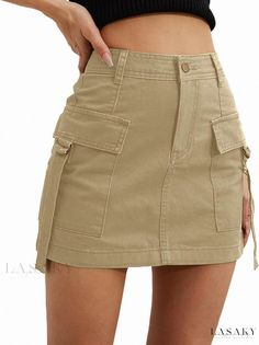 Lasaky - Low-Waist Utility Skirt with Pockets, Made of Pure Cotton for Ultimate Comfort, Enhancing Casual Short Skirt Fitted Denim Skirt, Empire Dresses, Utility Skirt, Shein Icon, Nature Dress, Pockets Fashion, Fit Summer, Women Skirt, Outfit Jeans