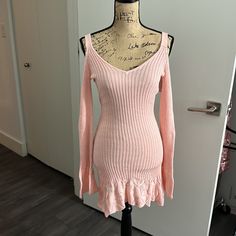 New With Tags! Xs. Cleaning Out My Closet So Selling. Waist: 24”-26” Depending On How You Want It To Fit Bc There’s Some Give Hips: 32” (Kvh1) Stretch Sweater Dress For Spring Day Out, Spring Knit Sweater Dress, Fitted V-neck Sweater Dress For Spring, Ribbed V-neck Mini Dress For Spring, Spring Brunch Fitted Sweater Dress, Daytime Pink Knit Dresses, Cute Hand Knitted Pink Dress, Spring Fitted V-neck Sweater Dress, Pink Knitted Dress