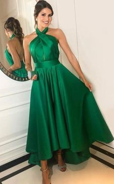 Green Prom Dress Short, Short Satin Skirt, Prom Dress Short, High Low Evening Dresses, Short Satin, Green Prom, High Low Prom Dresses, Satin Short, Short Prom Dress