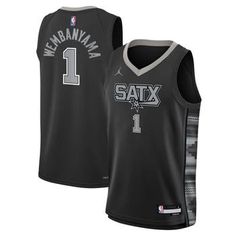 Help your kiddo show off their team's distinct identity in a sleek, yet classic design by grabbing them this Victor Wembanyama San Antonio Spurs Swingman Jersey - Statement Edition from Jordan Brand. It features classic trims and San Antonio Spurs graphics along with Nike's Dri-FIT technology for added comfort. Dri-FIT technology wicks away moisture Jersey Color Style: Statement Sublimated pattern Officially licensed Machine wash with garment inside out, tumble dry low Swingman Double-knit fabri Black Cotton Jersey For Fan Gear, Cotton Jersey With Team Logo, Throwback Black Cotton Top, Black Cotton Throwback Top, Victor Wembanyama, San Antonio Spurs, Double Knit, Boys Top, Style Statement