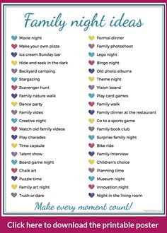 the family night ideas printable poster