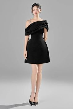 Elle A-line Asymmetric Neck Taffeta Mini Dress | MEAN BLVD Padded Hangers, Mean Blvd, High End Fashion, Designer Collection, Online Fashion, Style Icons, Special Features, Latest Fashion Trends, Sleeve Styles