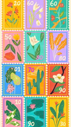 postage stamps with flowers and plants on them