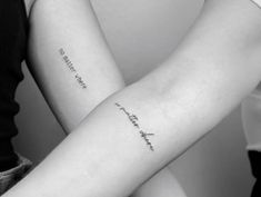 two arm tattoos with words on them