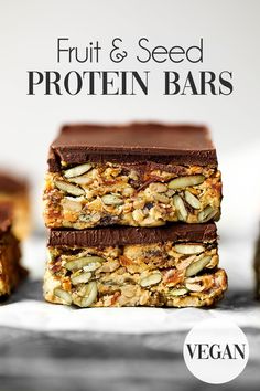 Protein Fruit & Seed Bars (Vegan/Nut-free/GF) Ella Vegan, Seed Bars, Protein Fruit, Hearty Snacks, Vegan Protein Bars, Protein Desserts, Snacks To Make, Gourmet Vegan