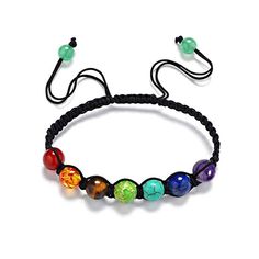 Chakra Bracelet With Multicolored Beads. They Are Attached With Strong Macrame String So It Won't Break. It's Adjustable. Great Christmas Gift. Chakra Beads Bracelet, Balance Bracelet, Chakra Beads, Bracelet Couple, Energy Bracelets, Gold Armband, Yoga Bracelet, Casual Jewelry, Adjustable Jewelry