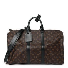 This is an authentic LOUIS VUITTON Monogram Macassar Keepall Bandouliere 45. This stylish travel duffel is crafted of classic Louis Vuitton monogram on toile canvas. The bag features black leather top handles, trim, an optional adjustable shoulder strap and polished silver hardware. The top zipper opens to a spacious burgundy fabric interior with a hanging zipper pocket Burgundy Fabric, Black Leather Top, Travel Duffel, Polish Silver, Leather Top, Authentic Louis Vuitton, Silver Hardware, Louis Vuitton Monogram, Zipper Pocket