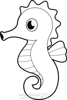 a cartoon sea horse is shown in black and white