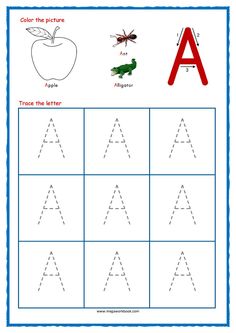 the letter a worksheet for children to learn how to write and draw letters