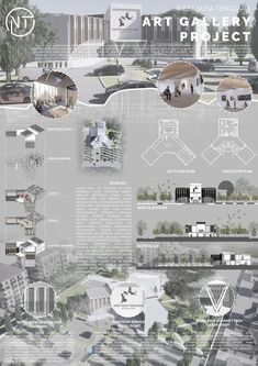 an architectural project is shown with diagrams and information about it's surroundings, including the building