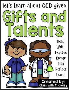 two children in lab coats with the words gifts and talent written on them, next to each other