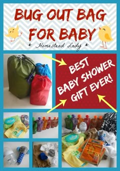 Bug Out Bag for Baby - 72 hour kit for baby - Grab and Go Bag for Baby - whatever you call it, it makes the best baby shower gift ever - make sure baby is prepared!  www.homesteadlady Bug Out Bag List, 72 Hour Kit, Survival Bag, Pumping Moms, Best Baby Shower Gifts