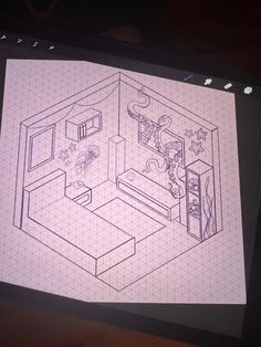 a computer screen with a drawing of a living room on it's display surface