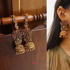 Temple Jewellery Earrings, Indian Wedding Jewelry Sets, Rings Aesthetic, Indian Jewelry Earrings, Antique Gold Jewelry Indian, Indian Bridal Jewelry Sets, Modern Gold Jewelry, Antique Jewellery Designs, Jewelry Set Design