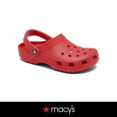 in stock Red Clogs For Beachwear In Summer, Red Summer Beach Clogs, Casual Red Closed Toe Sandals, Red Beach Clogs With Round Toe, Casual Red Clogs With Cushioned Footbed, Comfortable Non-slip Red Sandals, Comfortable Red Summer Clogs, Red Round Toe Beach Clogs, Red Non-slip Casual Clogs