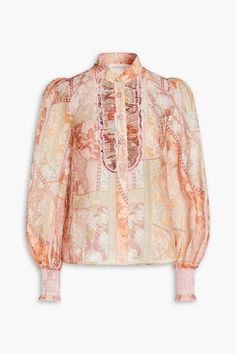 Shop on-sale ZIMMERMANN Ruffled floral-print linen and silk-blend organza blouse for Woman. Browse the best deals from ZIMMERMANN and luxury fashion at The Outnet. Ruffled Shirt, Organza Blouse, Ruffled Blouse, Ruffle Shirt, Floral Print Blouses, Long Puff Sleeves, Printed Linen, Red Blouses, Silk Blouse