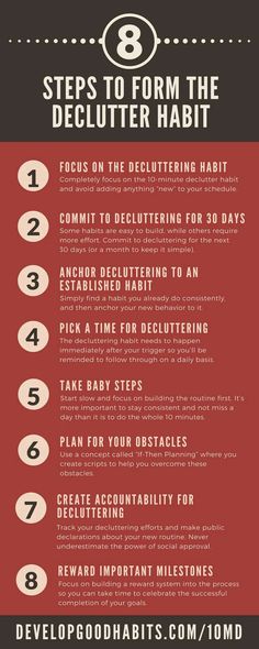 the eight steps to declutter habit info sheet with instructions on how to do it