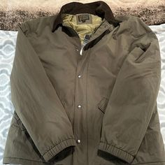 J Crew Outdoor Jacket Size L. New With Tags Never Worn Classic Weatherproof Outerwear For Fall, Classic Green Utility Jacket For Winter, Classic Long Sleeve Weatherproof Outerwear, Classic Olive Outerwear With Button Closure, Classic Olive Collared Outerwear, Classic Collared Winter Windbreaker, Classic Collared Windbreaker For Winter, Waxed Canvas Jacket, Mechanics Jacket