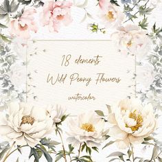 Wild Peonies, Floral Borders, White Peony, Floral Clipart, Wedding Clipart, White Peonies, Rustic White, Peony Flower, Floral Border