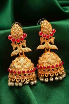 Product Features:   Color: Gold and Red Material: Alloy Product Weight: 75 Gram Occasion: Party Wear Disclaimer: There will be slight difference in digital to actual image Red Jhumka, Types Of Earrings, Chandbali Earrings, Stylish Earrings, Gold And Red, Alloy Earrings, Jhumka Earrings, Stylish Earring, Earrings In Gold