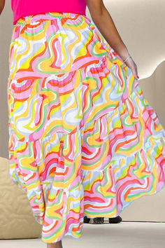 Casual Multicolor Print Skirt For Spring, Multicolor Bottoms With Retro Print For Spring, Playful Summer Skirt, Playful Mini Skirt For Summer, Trendy Multicolor Flowy Skirt, Multicolor Print Beach Skirt For Spring, Spring Beach Skirt With Multicolor Print, Spring Beach Skirt In Multicolor Print, Trendy Multicolor Tiered Skirt