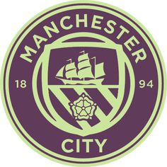 the manchester city logo in green and purple with an image of a ship on it