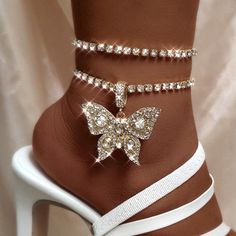 Anklets- Iced Out Crystal Rhinestones Butterfly Pendants Anklet Chain For Women Multi-layer Big Rhinestones Tennis Chain Ankle JewelryModel Number:1005002872217317 Party Gold Anklets With Rhinestones, Gold Anklets With Rhinestones For Party, Gold Rhinestone Anklets For Party, Gold Rhinestone Party Anklets, Louis Vuitton Iphone Wallpaper, Bling Ideas, Dainty Butterfly, Bridal Necklace Designs, Anklet Chain