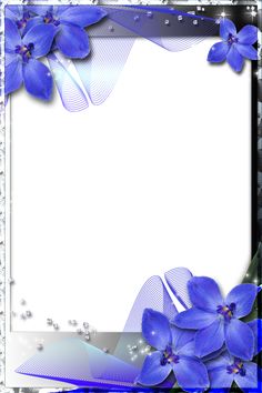 blue flowers are in the middle of a frame